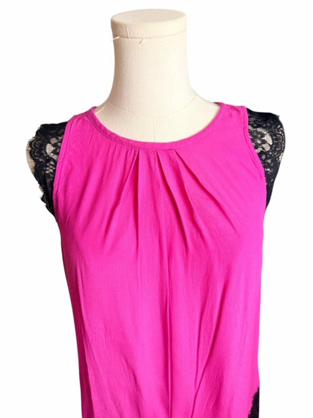 Nicole by Nicole Miller Hot Pink Lace Sleeve Blouse Top Small Rayon - Picture 3 of 8